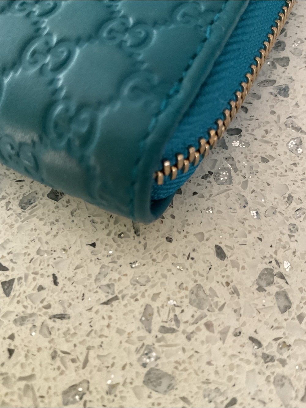 Gucci Guccissima Zip Around Teal Wallet - Picture 12 of 15